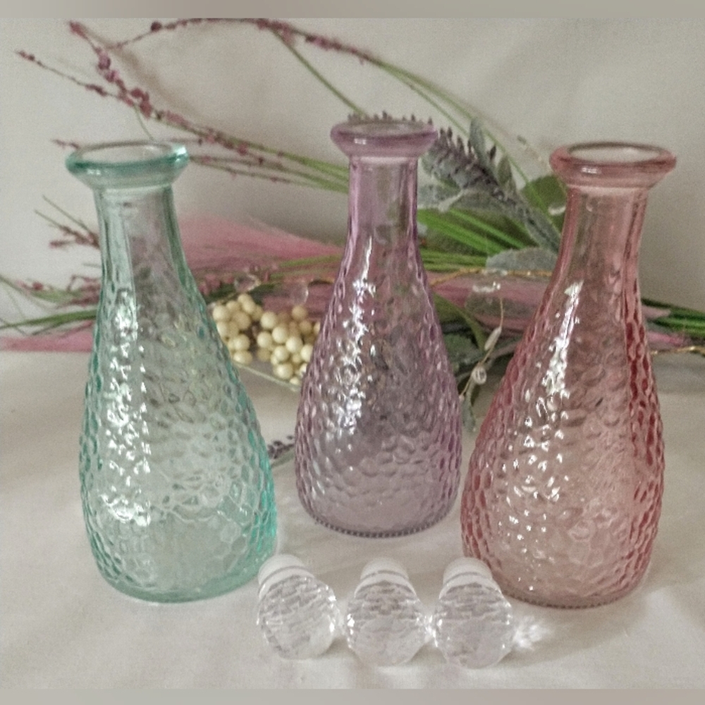 Vintage Empoli Italian Decanter & 3 Pastel Glass Bottles w/ Stoppers - Picture 5 of 11